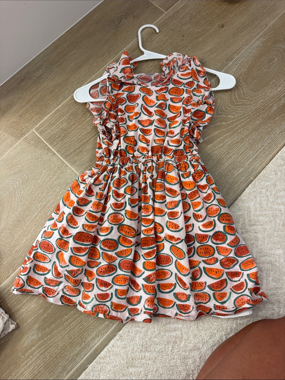Crewcuts Orange Watermelon Print Ruffle-Sleeve Dress